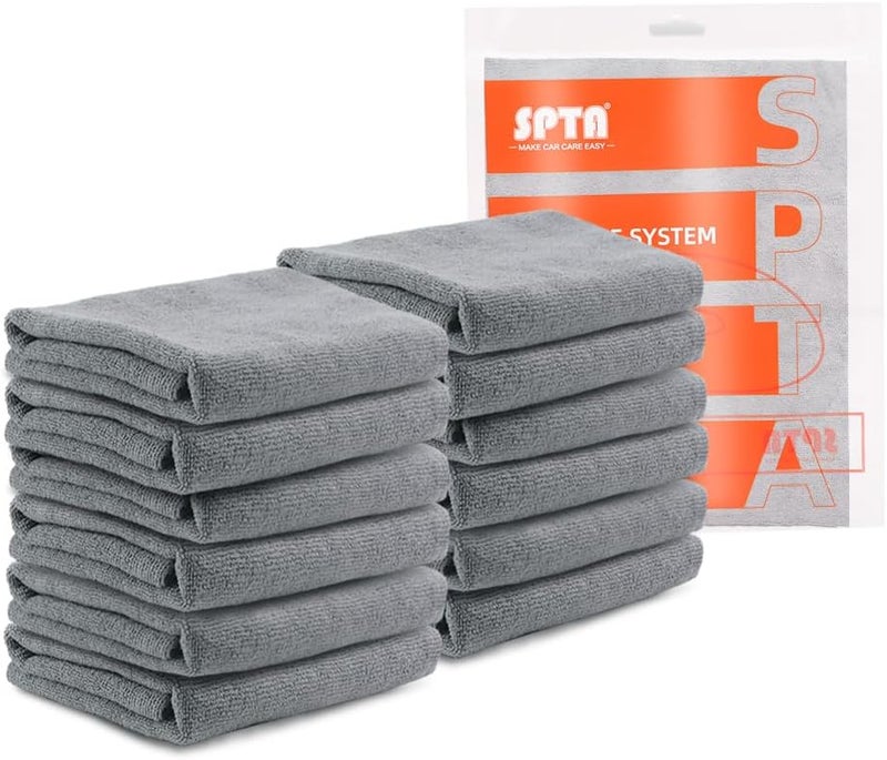SPTA Microfiber Cleaning Cloth, Car Wash Towels, Terry Streak Free Reusable and Washable Premium Microfiber Towels for Cars, Pack of 12, 16"x16", Grey-MT041 - Image 1